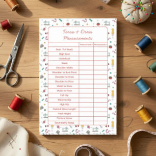 Fully Customisable Body Measurements Chart Notepad