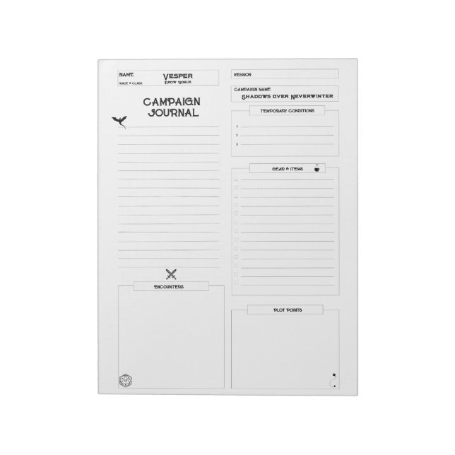 Fully Customisable D&D Campaign Journal Notepad (Rotated)
