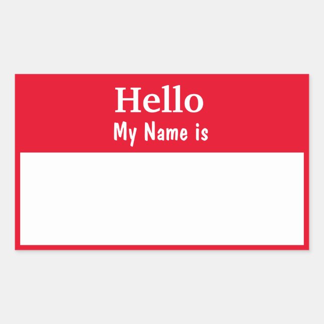Fully Customisable 'Hello My Name is' Red colour Rectangular Sticker (Front)