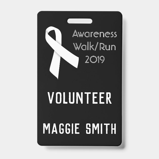 Fully Customisable White Ribbon badge ID Badge (Front)