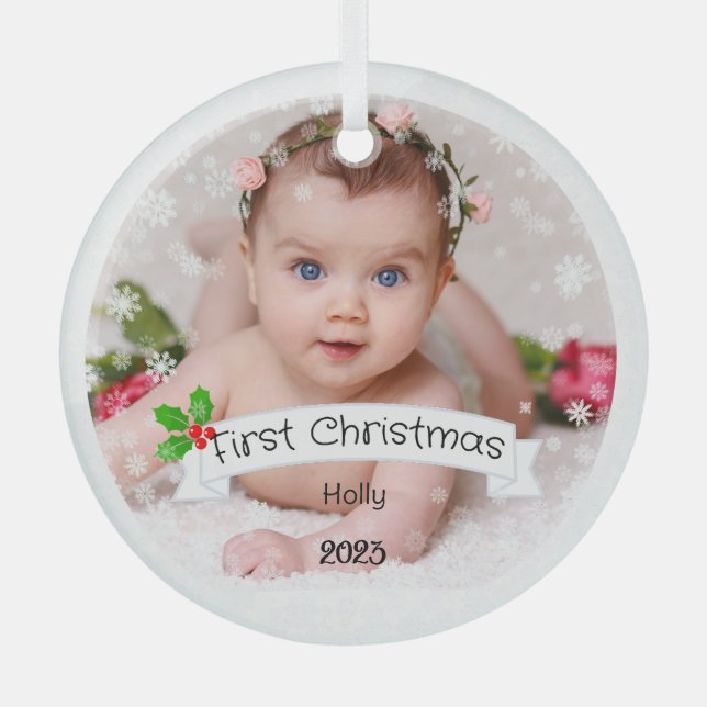 Fully Customized Baby's first Christmas Glass Tree Decoration (Front)