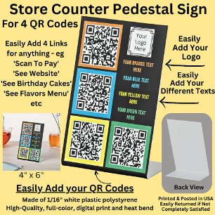 Fully Editable, 4 x QR Codes, with Text & Logo Pedestal Sign