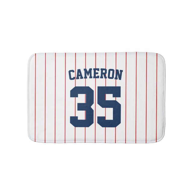 Fully Editable Colors Baseball Jersey Stripes Name Bath Mat (Front)