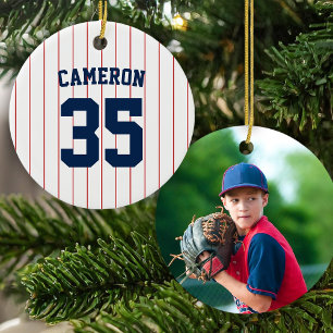 Fully Editable Colors Baseball Jersey Stripes Name Ceramic Tree Decoration