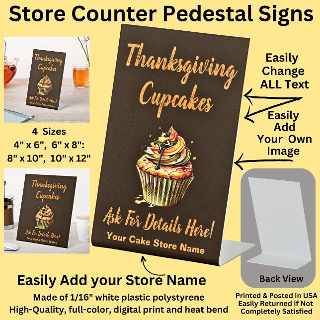 Fully Editable Thanksgiving Cupcakes, Cake Store Pedestal Sign (Creator Uploaded)