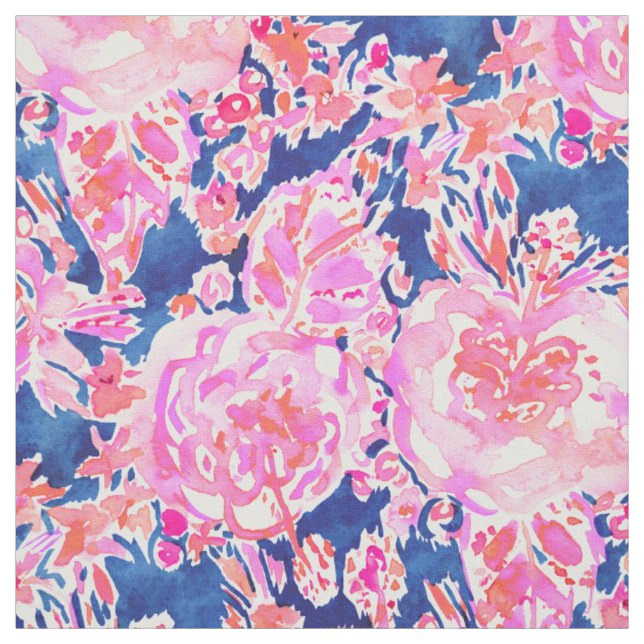 FULLY EXPRESSED Navy Pink Hibiscus Floral Fabric (Swatch)
