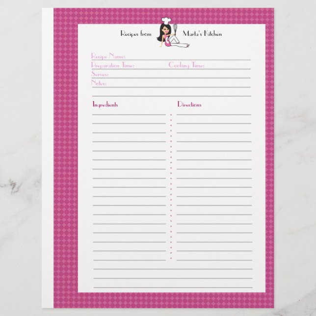 Fully Illustrated Recipe Page for Binder Users (Front)