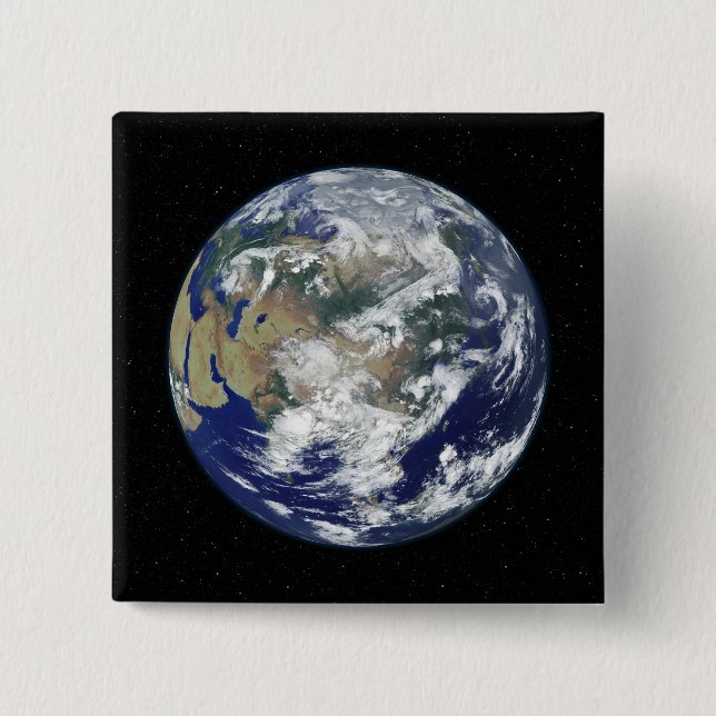 Fully lit Earth centred on Asia 15 Cm Square Badge (Front)