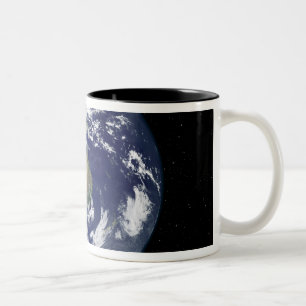 Fully lit Earth centred on Australia and Ocean Two-Tone Coffee Mug
