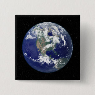 Fully lit Earth centred on North America 15 Cm Square Badge
