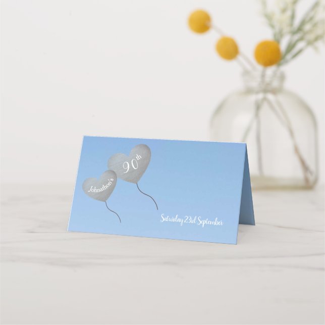 Fully personalisable silver balloon birthday place card (Front)