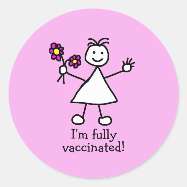 Fully Vaccinated Cute Girl Classic Round Sticker (Front)