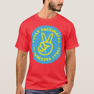 Fully Vaccinated  Hand V Blue and Yellow T-Shirt