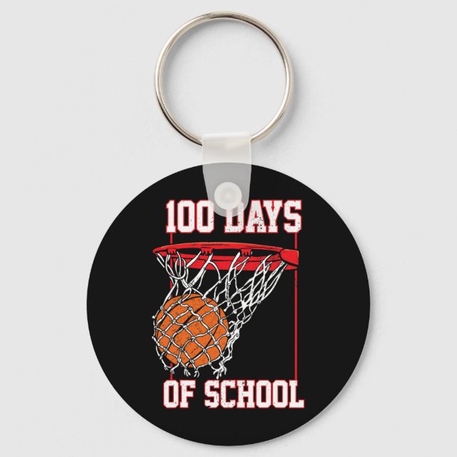 Fun 100 Days Of School Basketball Teacher Student  Key Ring (Front)