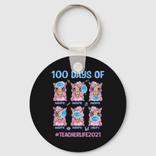 Fun 100 Days Of School Teacher Llama Wearing Mask Key Ring