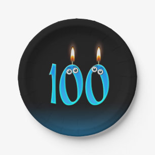 Fun 100th Birthday Candles On Black Paper Plate