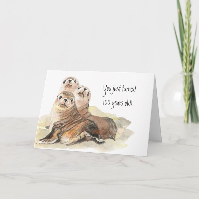 Fun 100th Birthday "Don't grow up " Cute Seal Card (Front)