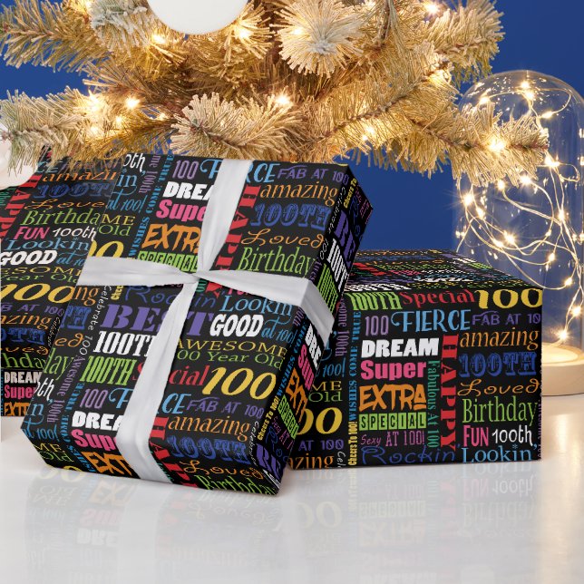 Fun 100th Birthday Party Personalised Monogram Wrapping Paper (Holidays)
