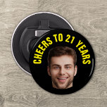 Fun 21st Birthday CUSTOM TEXT Photo Black Bottle Opener<br><div class="desc">Fun birthday photo bottle opener in a retro modern cutout photo design. The year is customisable to suit any birthday year, whether it be your 21st, 30th, 40th, 50th or 60th birthday party! To get the cutout effect please use a png file with the background already cut out. If not,...</div>