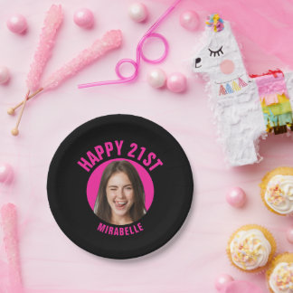 Fun 21st Birthday CUSTOM TEXT Photo Paper Plate