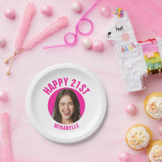 Fun 21st Birthday CUSTOM TEXT Photo Paper Plate