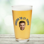 Fun 21st Birthday CUSTOM TEXT Photo Pint Glass<br><div class="desc">Cheers to 21! 🍻 Personalise a Fun 21st Birthday Pint Glass with custom text and cutout photo. The perfect way to celebrate your big day in style! Let the good times flow. 🎉 #CustomPintGlass #21stBirthdayBash Fun birthday photo pint glass in a retro modern blue cutout photo design. The year is...</div>