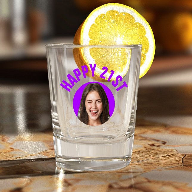 Fun 21st Birthday CUSTOM TEXT Photo Shot Glass (Creator Uploaded)