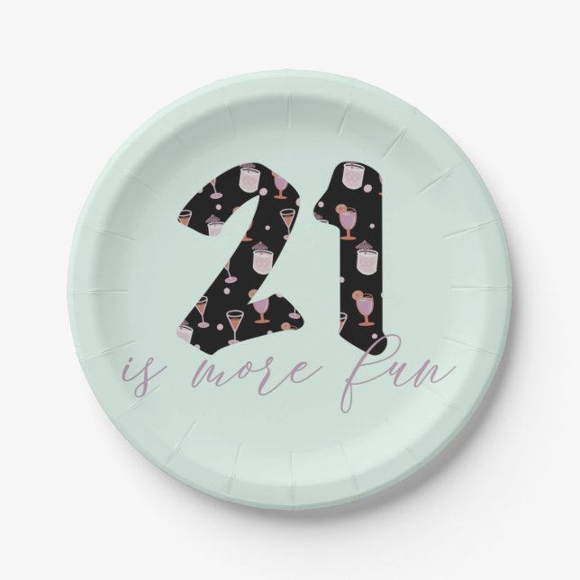 Fun 21st Birthday Cute Cocktail Pattern  Paper Plate (Front)