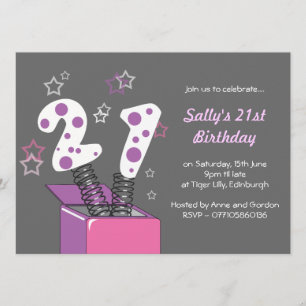 Fun 21st Birthday Party - pink & purple Invitation