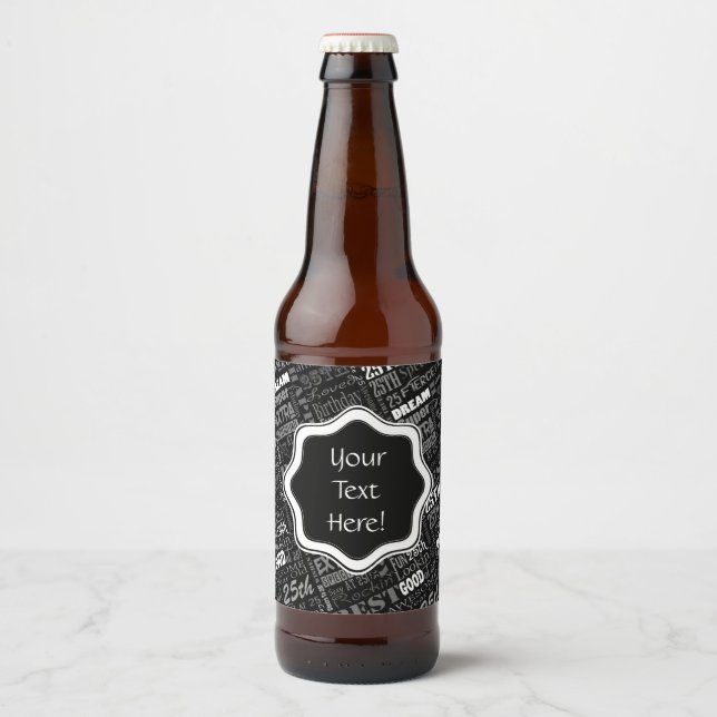 Fun 25th Birthday Party Personalised Monogram Beer Bottle Label (Front)