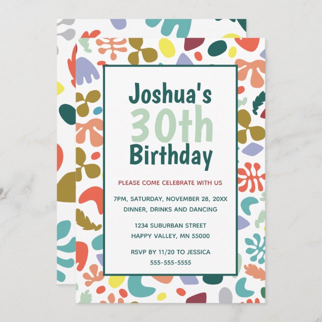 Fun 30th Birthday Custom Name and Details Invitation (Front/Back)