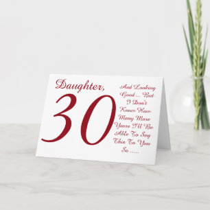 Fun, 30th birthday, daughter, red and white text. card
