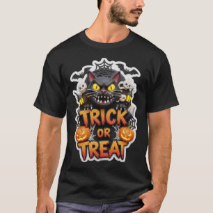 Fun 3D Halloween graphic with spooky black cat pum T-Shirt