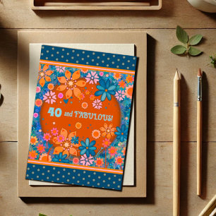 Fun 40 Fabulous Floral Girly Colourful Custom Age Card