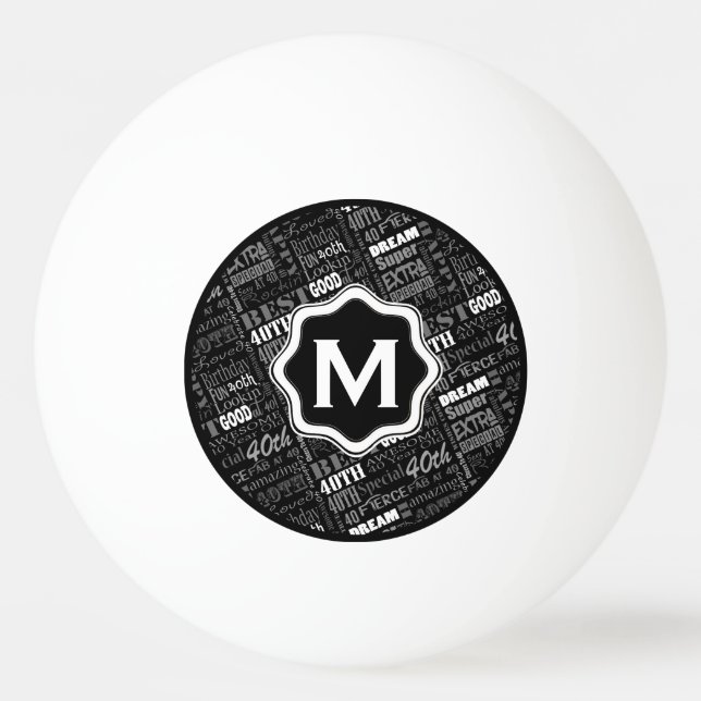 Fun 40th Birthday Party Personalised Monogram Ping Pong Ball (Front)