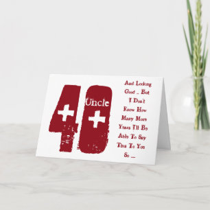 Fun, 40th birthday, uncle, red and white text. card