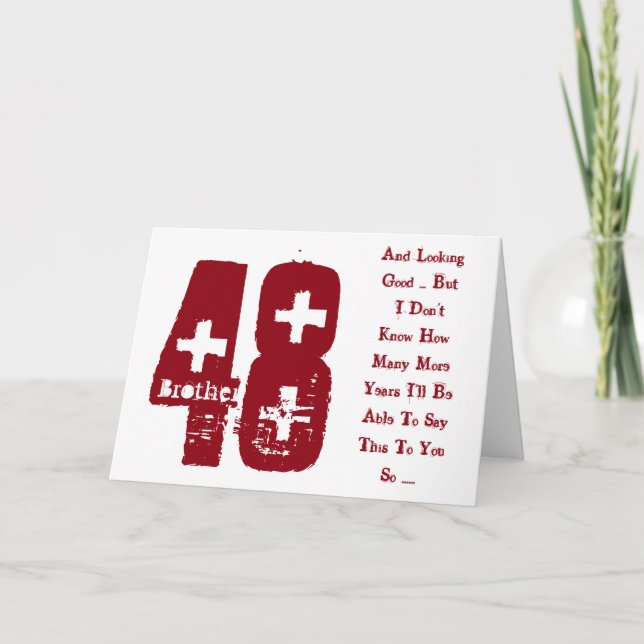 Fun, 48th birthday, red and white text. card (Front)