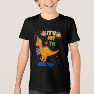 Fun 4th Birthday Dinosaur Party T-Shirt for Kids Tri-Blend Shirt