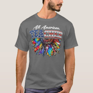 Fun 4th of July American Teacher Sunflower America T-Shirt