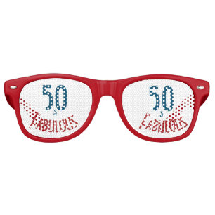 Fun 50 and Fabulous 50th birthday Red Blue Retro Sunglasses