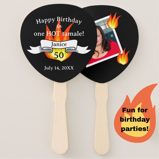Fun 50th Birthday "Hot Tamale" Funny Personalised Hand Fan (Great for a birthday pool party or bbq! May be easily customized for any age birthday. )