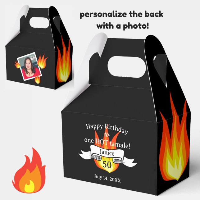 Fun 50th Birthday "Hot Tamale" Personalised Photo Favour Box (A fun favor box for birthdays (personalize with age and photo).)