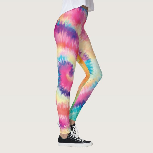 Fun 60s Tie Dye Colourful Hippie Peace Love Swirl Leggings (Right)