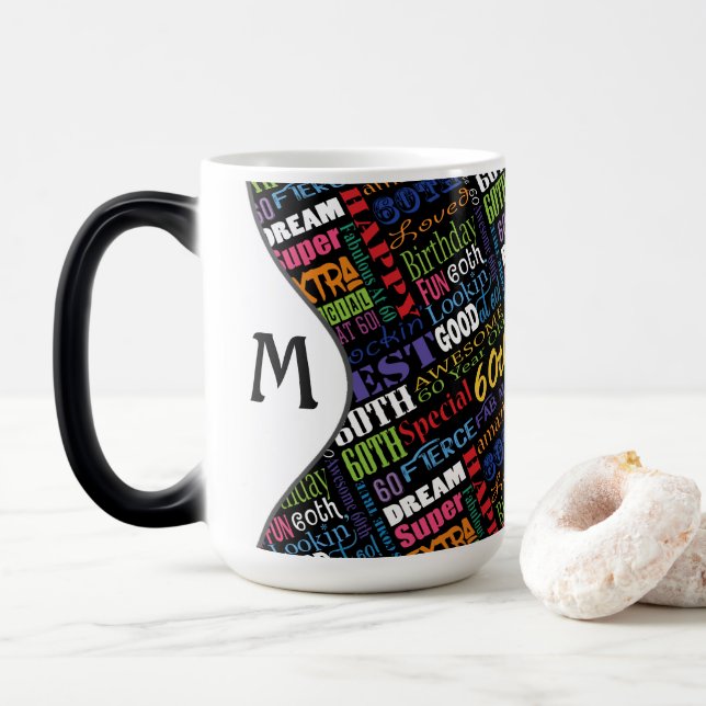 Fun 60th Birthday Party Personalised Monogram Magic Mug (With Donut)