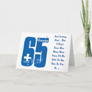 Fun, 65th birthday, grandpa, blue and white text. card
