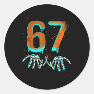 Fun 67 Meme Halloween Skeleton  Classic Round Sticker