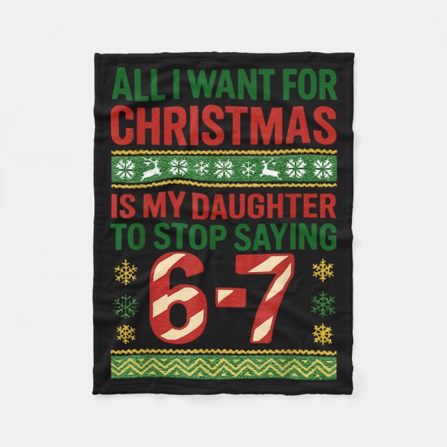 Fun 67 Six Seven Squad Meme Christmas Ugly Sweater Fleece Blanket (Front)