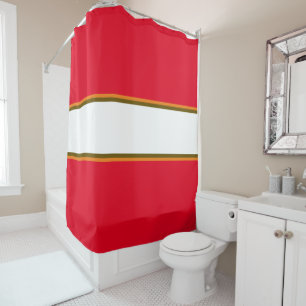 Fun 70s Bright Red Orange White Racing Stripes Shower Curtain
