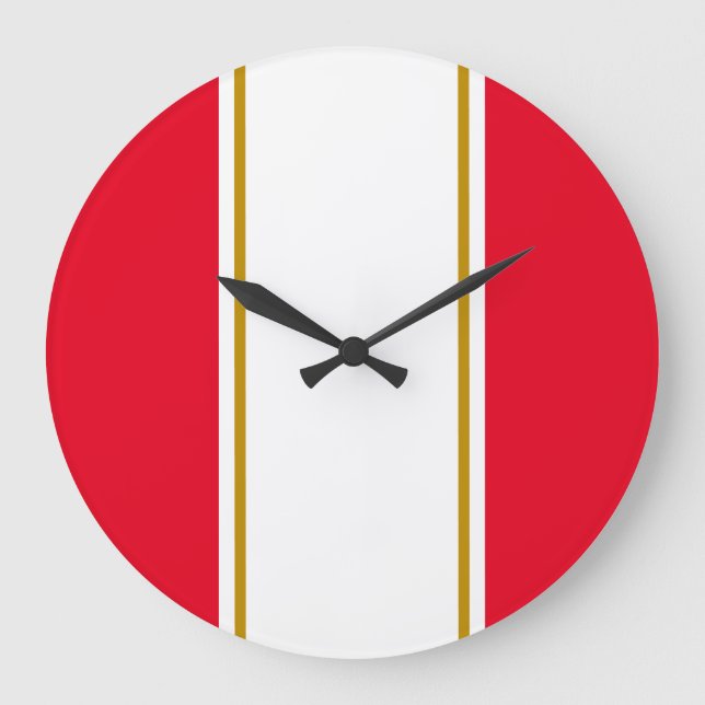 Fun 70s Bright Red White Vertical Racing Stripes Large Clock (Front)