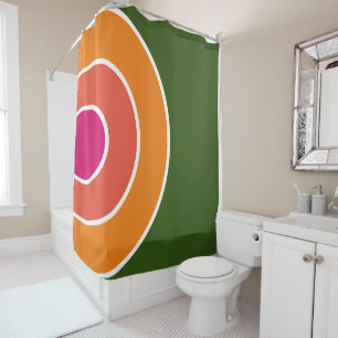 Fun 70s Forest Green Pink Orange Concentric Art Shower Curtain